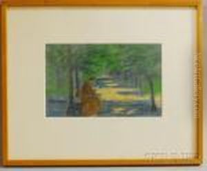 Monk Reading In A Tree Lined Path by Agnes Weinrich