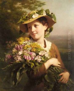 A Young Beauty holding a Bouquet of Flowers