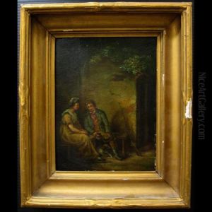 A Couple And Their Dog Outside A Cottage by Francis Wheatley