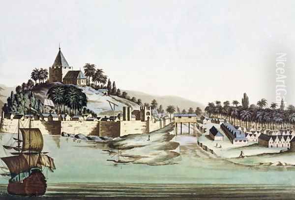 The port and town of Malacca, Malaysia, illustration from Le Costume Ancien et Moderne by Giulio Ferrario, published c.1820s-30s - view 1