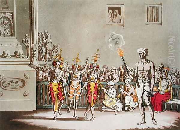 Three Baltok celebrate the Hindu Festival of Giolen-Giatrah, plate 52 from Le Costume Ancien et Moderne by Jules Ferrario, published c.1820s-30s - view 1