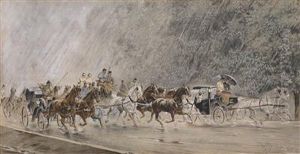 Coach Journey In The Rain by Hans Gottfried Wilda