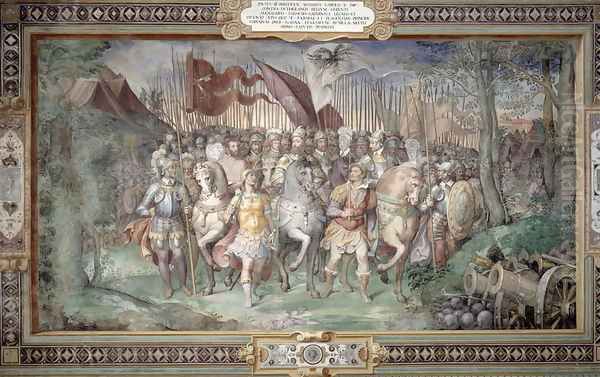 Charles V (1500-58) Alessandro (1546-92) and Ottaviano Farnese Leading the Army Against the Landgrave Phillip of Hesse in 1546 from the Sala dei Fasti Farnese (Hall of the Splendors of the Farnese) 1557-66 - view 1
