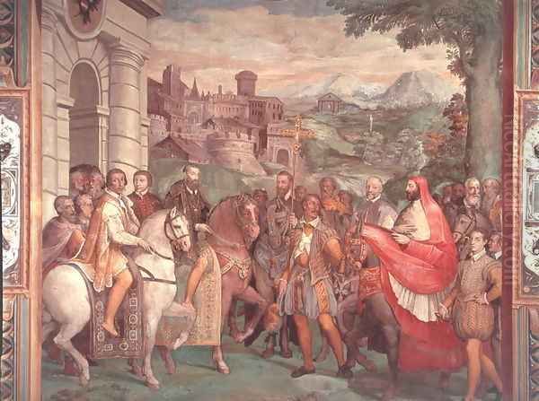 Charles V (1500-58) with Alessandro Farnese (1546-92) at Worms, from the Sala dei Fasti Farnese (Hall of the Splendors of the Farnese), 1557-66 - view 1