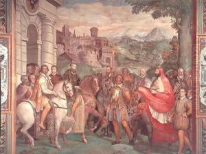 Charles V (1500-58) with Alessandro Farnese (1546-92) at Worms, from the Sala dei Fasti Farnese (Hall of the Splendors of the Farnese), 1557-66 by Taddeo Zuccaro