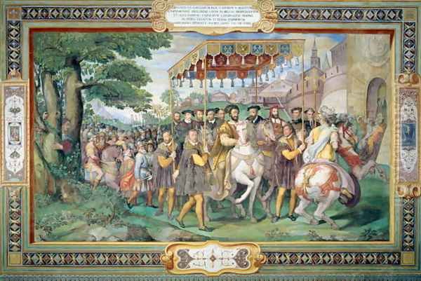 Francis I (1494-1547) and Alessandro Farnese (1546-92) Entering Paris in 1540, from the Sala dei Fasti Farnese (Hall of the Splendors of the Farnese) 1557-66 - view 1