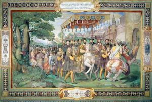 Francis I (1494-1547) and Alessandro Farnese (1546-92) Entering Paris in 1540, from the Sala dei Fasti Farnese (Hall of the Splendors of the Farnese) 1557-66 by Taddeo Zuccaro
