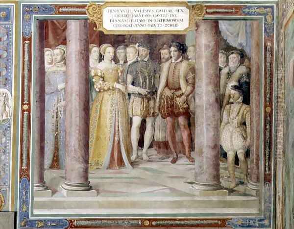 The Marriage of Orazio Farnese and Diana, daughter of Henri II of France (1519-59) from the Sala dei Fasti Farnese (Hall of the Splendours of the Farnese) 1557-66 - view 1