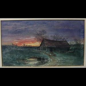 Log Cabin In Sunset by Thomas Harrison Wilkinson