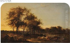 Evening, View Near Some Oaks. Kent. by George Augustus Williams