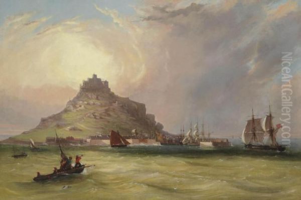 A Merchantman Running Into The Harbour At St. Michael's Mount At Sunset - view 1