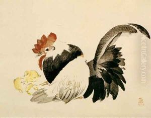 Rooster, Hen and Chicks by Zeshin Shibata
