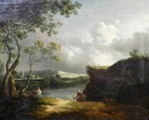 Figures In An Extensive Italianate Lake Landscape Figures In An Extensive Italianate Lake Landscape