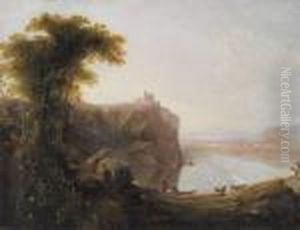 Figures And Goats In A Landscape, A Ruin Beyond by Richard Wilson