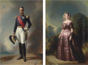 Portrait Of The Duc D'aumale; And Portrait Of The Duchess D'aumale by Franz Xavier Winterhalter
