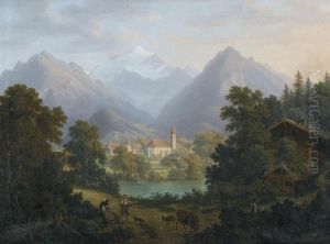 Idyllische Landschaft Mit Bergkulisse Und Dorf