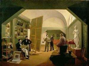 The Studio of Petr Vasilevich Basin (1793-1877) 1833 by Kapiton Alekseevich Zelentsov