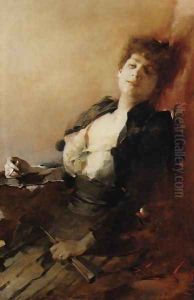 Portrait of a Woman with a Fan and a Cigarette by Franciszek Zmurko