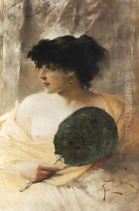Woman with a Fan by Franciszek Zmurko