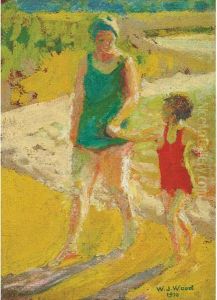 Mother And Child Bathing by William John Wood