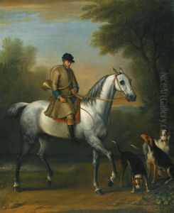 A Huntsman On A Grey Hunter With Hounds In A Landscape by John Wootton