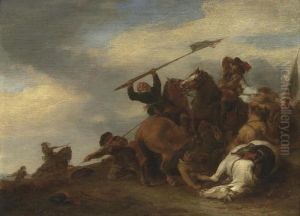A Cavalry Skirmish by Pieter Wouwermans or Wouwerman