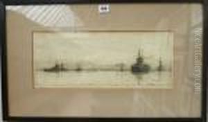 Warships Off The Coast by William Lionel Wyllie