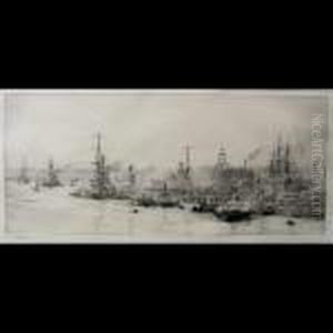 A Busy Port - Portsmouth by William Lionel Wyllie