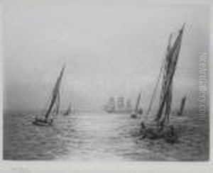 In The Path Of The Sun, The Fishing Fleet In The Solent by William Lionel Wyllie