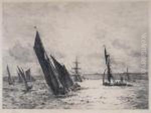 Stiff Breeze, Thames Barges Racing On The Medway by William Lionel Wyllie