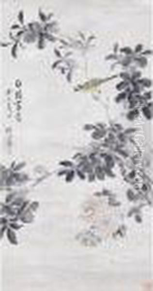 Yellow Bird And Flowers - view 1
