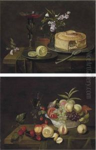 Grapes, Peaches, A Fig And A Passion Fruit In A Wan-li Porcelain Bowl