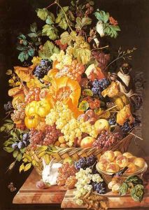 A Basket of Fruit with Animals by Leopold Zinnogger