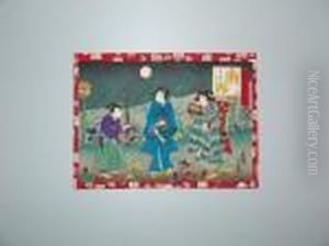 Genji En Promenade Sous La Pleine Lune by Utagawa Yoshiiku