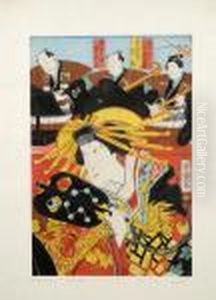 Acteur A L'eventail Et Musiciens by Tsukioka Yoshitoshi