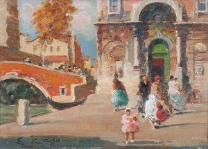 Veduta Della Chiesa Di San Rocco Con Un Ponte E Figure Veduta Della Chiesa Di San Rocco Con Un Ponte E Figure