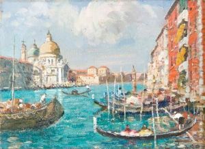 Veduta Lagunare Di Santa Maria Della Salute Con Gondole