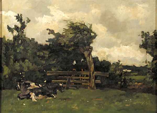 Cows in a meadow in a wooded landscape - view 1