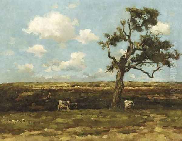 De eik cows by an oak tree in a landscape - view 1