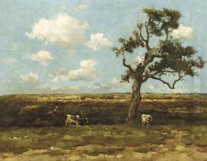 De eik cows by an oak tree in a landscape by Willem de Zwart