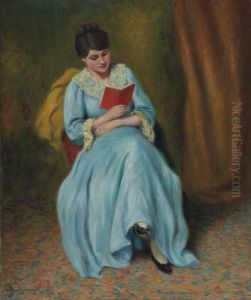 Femme En Bleu Qui Lit by Federigo Zandomeneghi