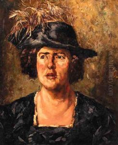 Portrait of an elegant lady wearing feathered hat by Willem de Zwart