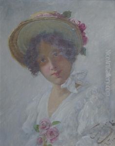 Portrait Of A Young Lady With Roses In Her Hat
