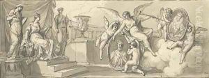 Design for a painting depicting Fame, with some Genii, presenting to Great Britain the portraits of Alfred the Great and Queen Elizabeth Great Brita by Francesco Zucchi or Zucco