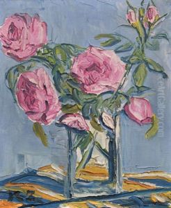 Bouquet De Roses Dans Un Vase En Cristal by Kazimierz Zieleniewski
