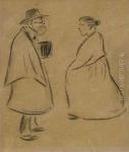 Zille Talking With A Woman by Heinrich Zille