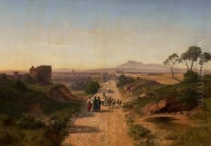 Sizilianische Landschaft Mit Palermo In Der Ferne by August Albert Zimmermann