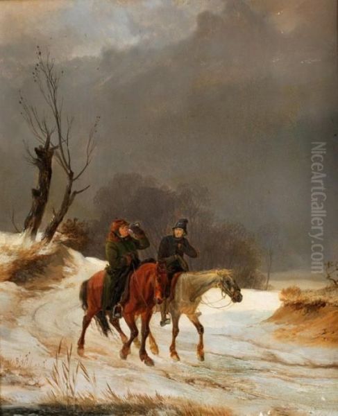 Zwei Reiter In Verschneiter Landschaft - view 1