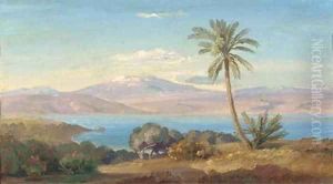 The Sicilian coast with Mount Etna in the distance by August Albert Zimmermann