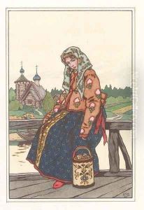 Three illustrations of Russian provincial costume by Boris Zvorykine
